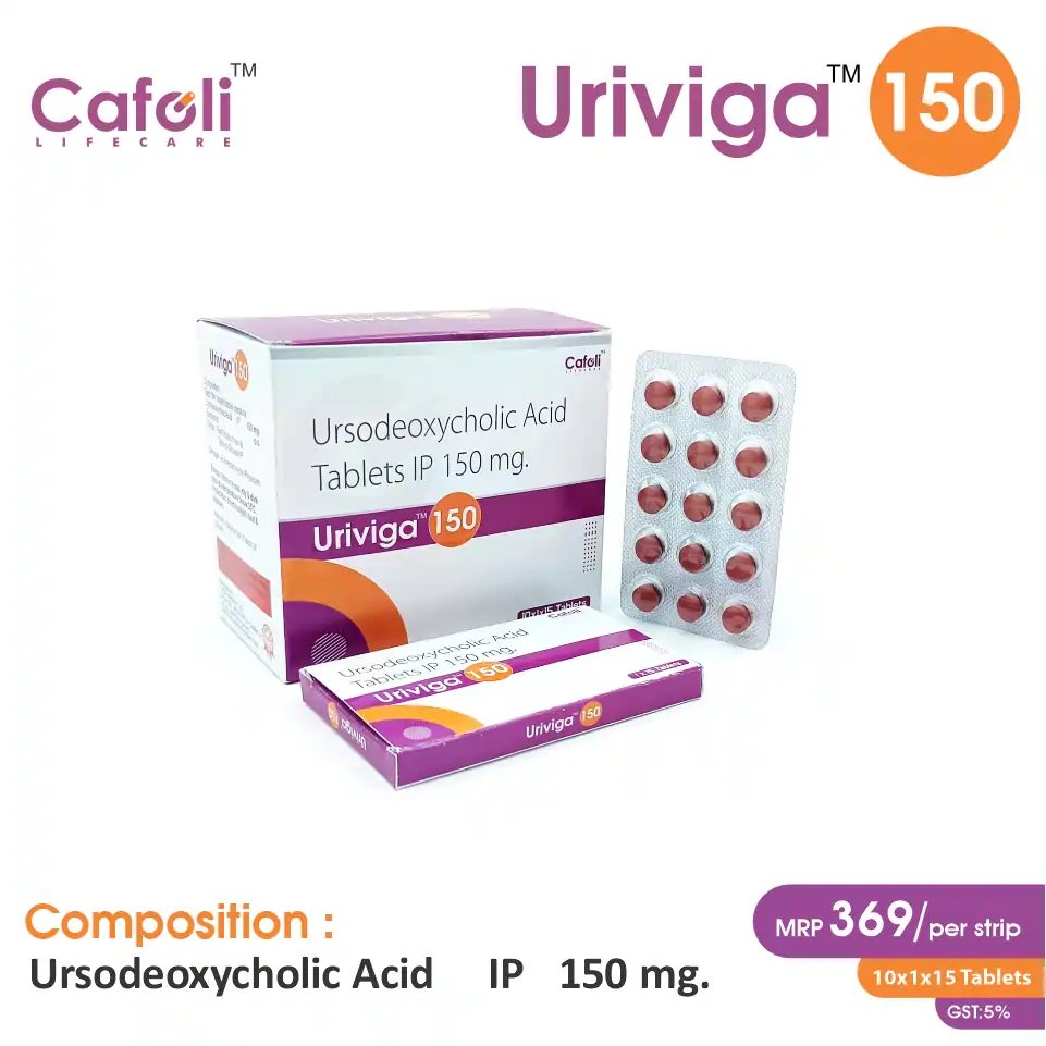 Ursodeoxycholic Acid (150mg) Tablet at the best price in PCD Pharma Franchise for Bile Acid and Gallstone Dissolution.